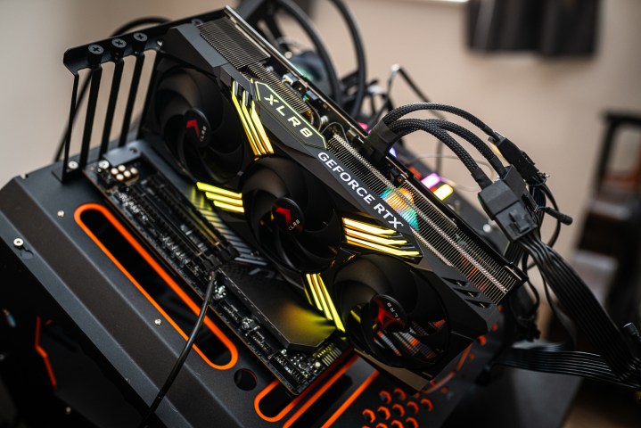 PNY RTX 4080 with the power connector attached.
