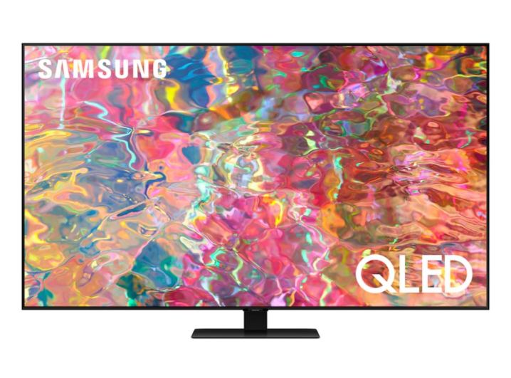 Televisor Samsung QLED que muestra imágenes de arcoíris.