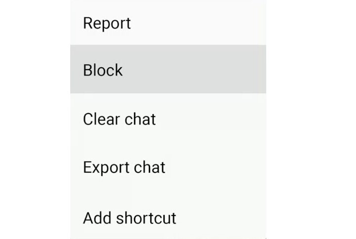 Opção de bloqueio no WhatsApp.