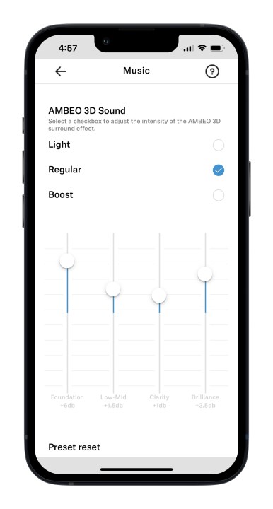 Impostazioni Ambeo/EQ: app Sennheiser Smart Control.
