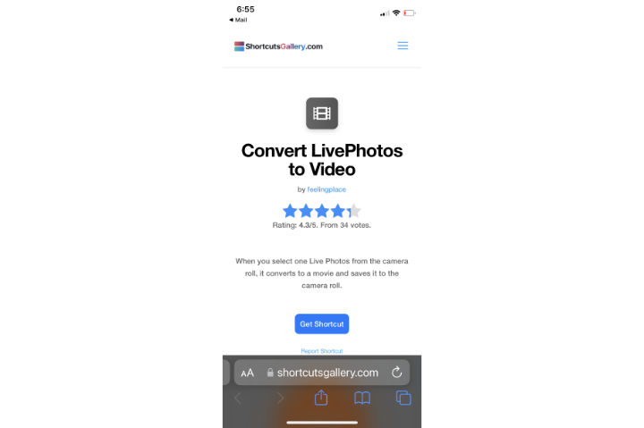 Convert LivePhotos to Video shortcut on website.