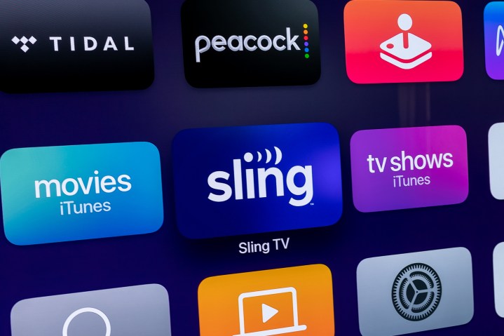 tech news Sling TV app icon on Apple TV.