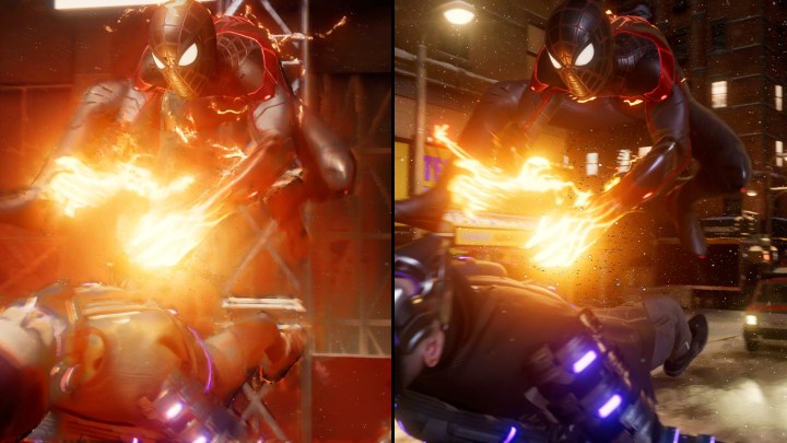 A comparison of a finisher move in Spider-Man Miles Morales.