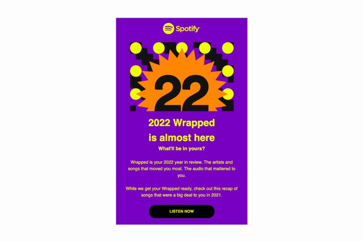 Spotify Wrapped 2022 teaser email.