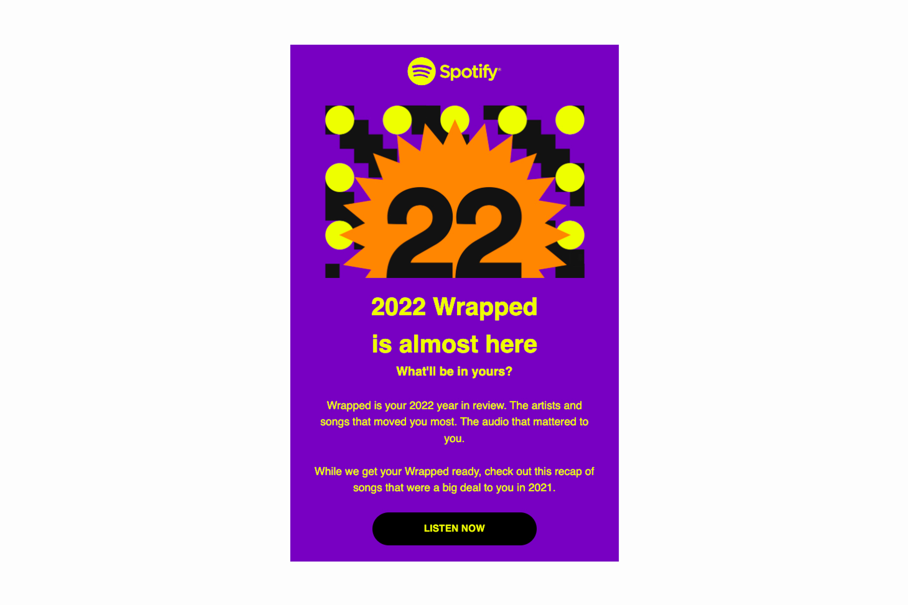 E-mail promocional do Spotify Wrapped 2022.