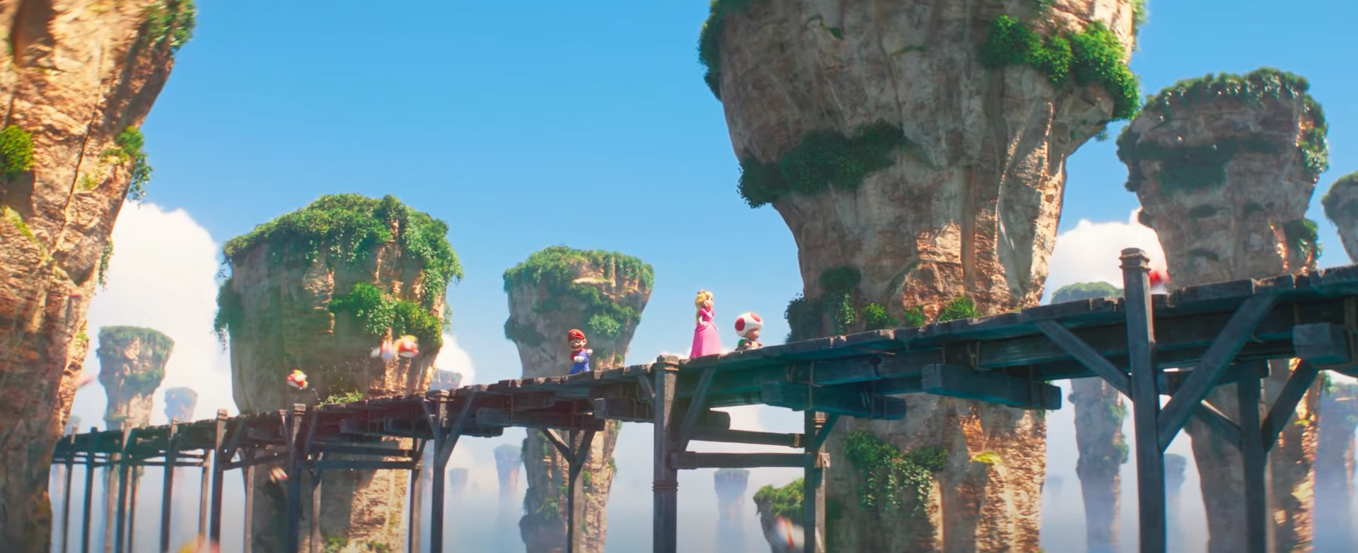 Cheep Cheep salta sobre uma ponte no filme The Super Mario Bros.