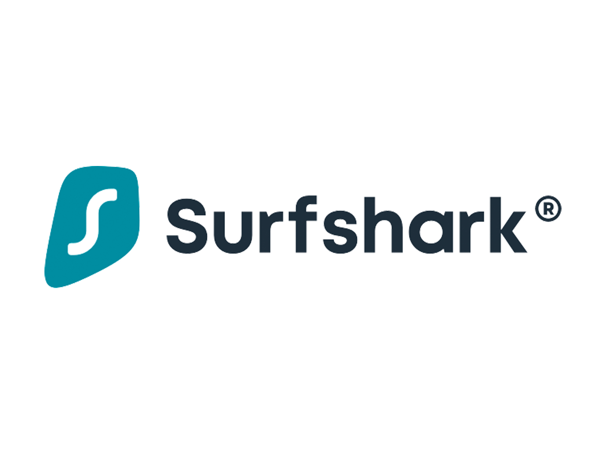 O logotipo do SurfShark contra um fundo branco.