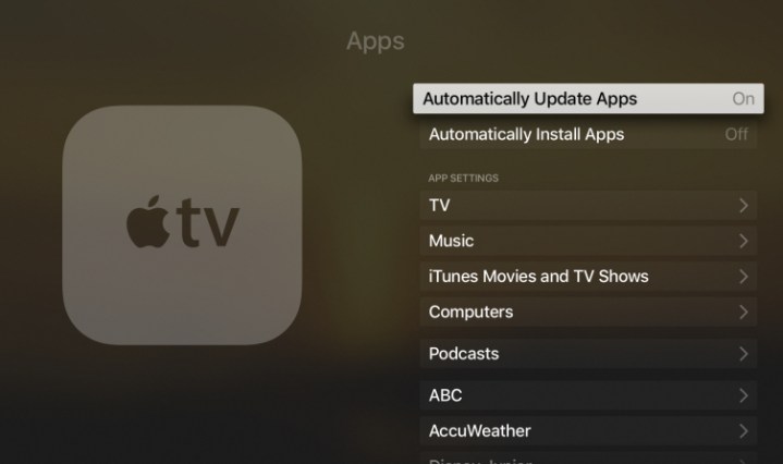 Update app options in tvOS.