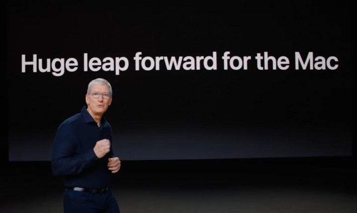 Tim Cook at WWDC, announcing the two-year transition for Mac to Apple Silicon.