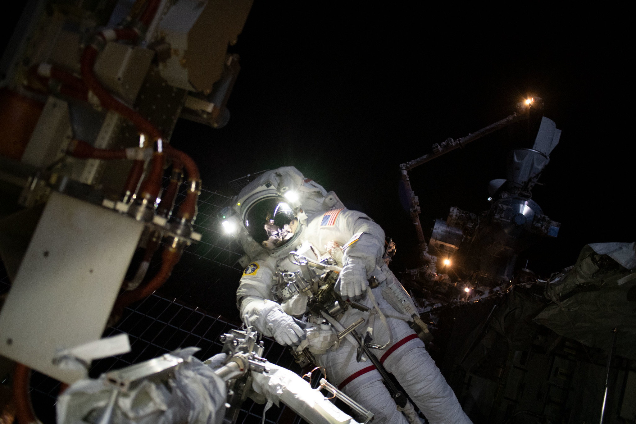 Astronaut Josh Cassada is pictured during a spacewalk on Nov. 15, 2022, to ready the space station for future rollout solar array installation work.