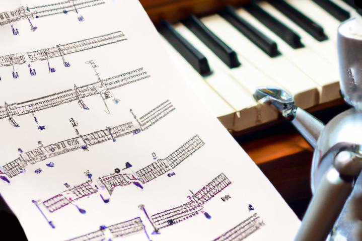 Una creación de Dall-E de un robot que compone música.