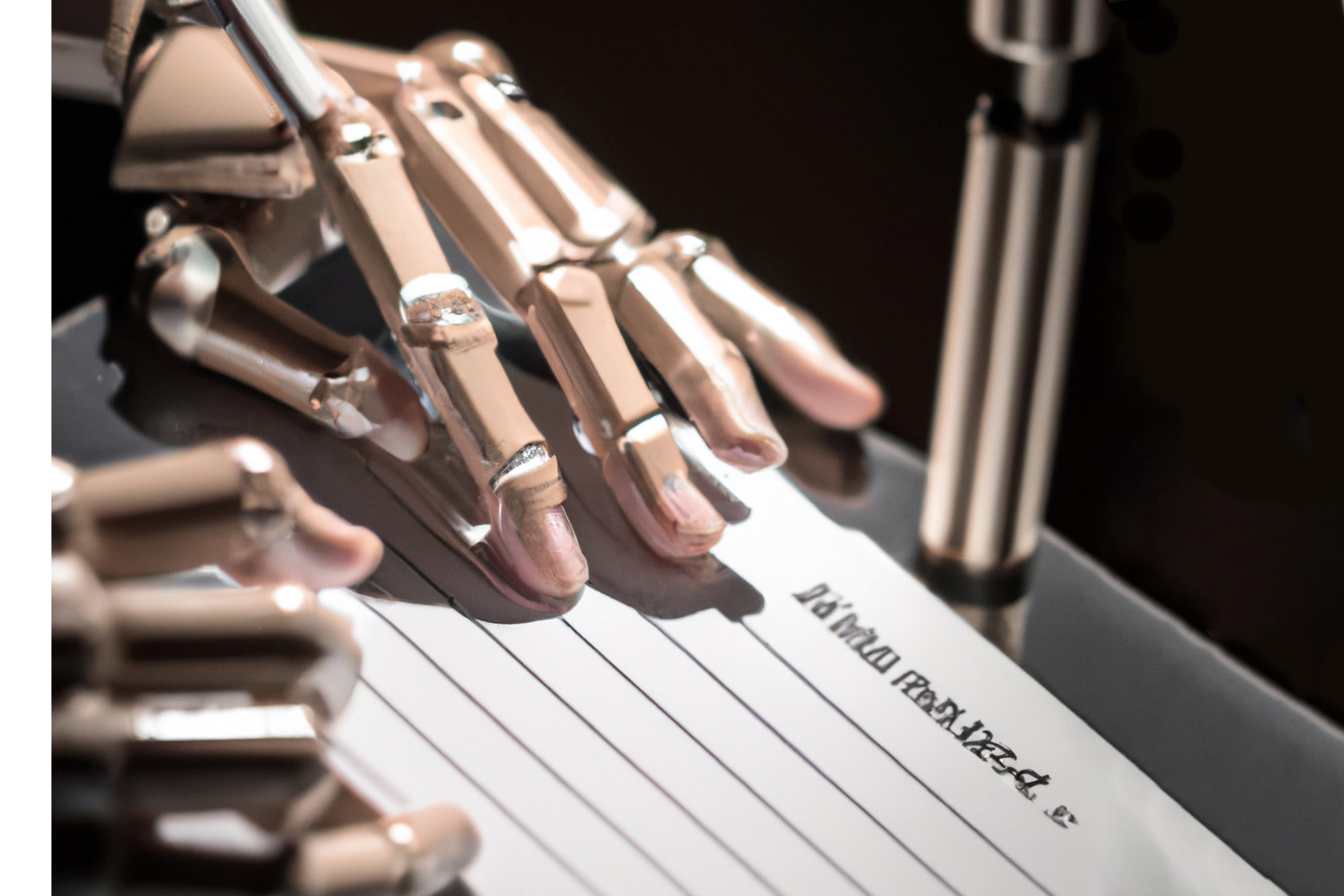 Una creación de Dall-E de un robot escribiendo un documento.