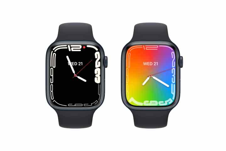 Two Apple Watches showing Contour watch face.