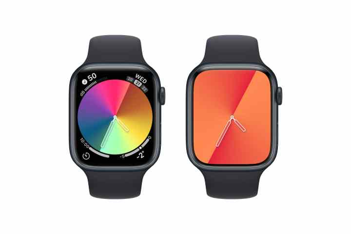 Two Apple Watches showing Gradient watch face.