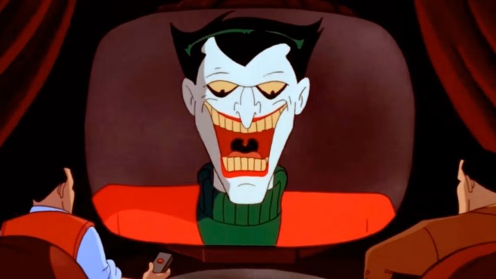 Dick Grayson and Bruce Wayne seeing Joker on TV.
