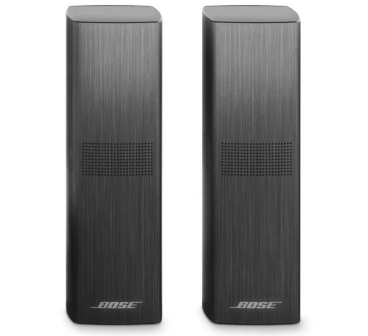 Two black Bose tower speakers.