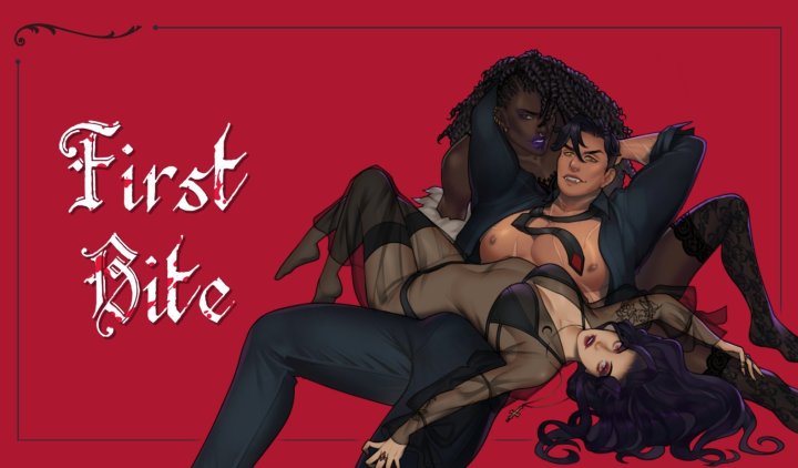 Three characters are sprawled across each others laps, with one wearing lingerie and another in an open button down shirt.