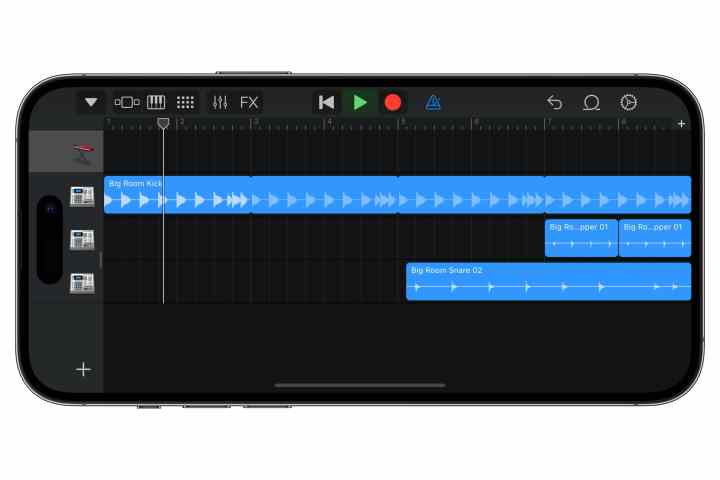 GarageBand for iPhone track editing.