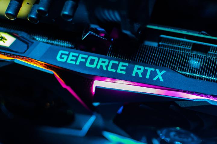 The GeForce RTX logo is displayed on the side of a graphics card.