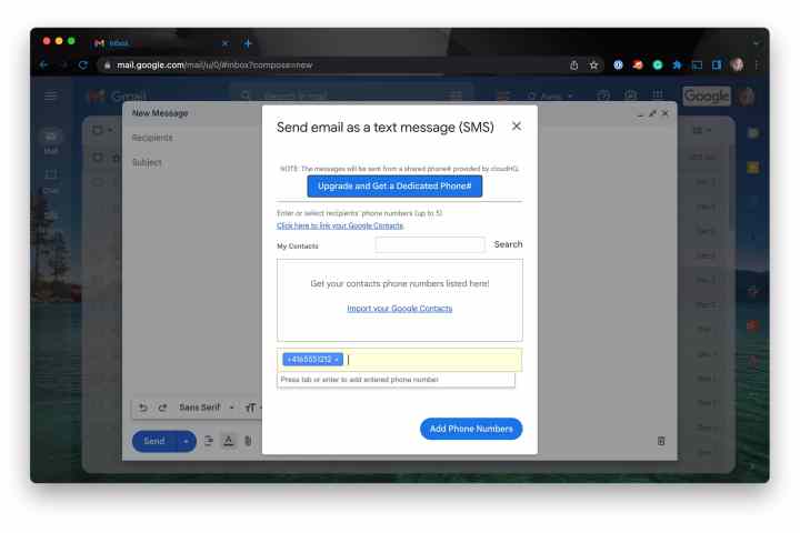 Extensión CloudHQ Chrome Gmail para enviar mensajes de correo electrónico a través de SMS.