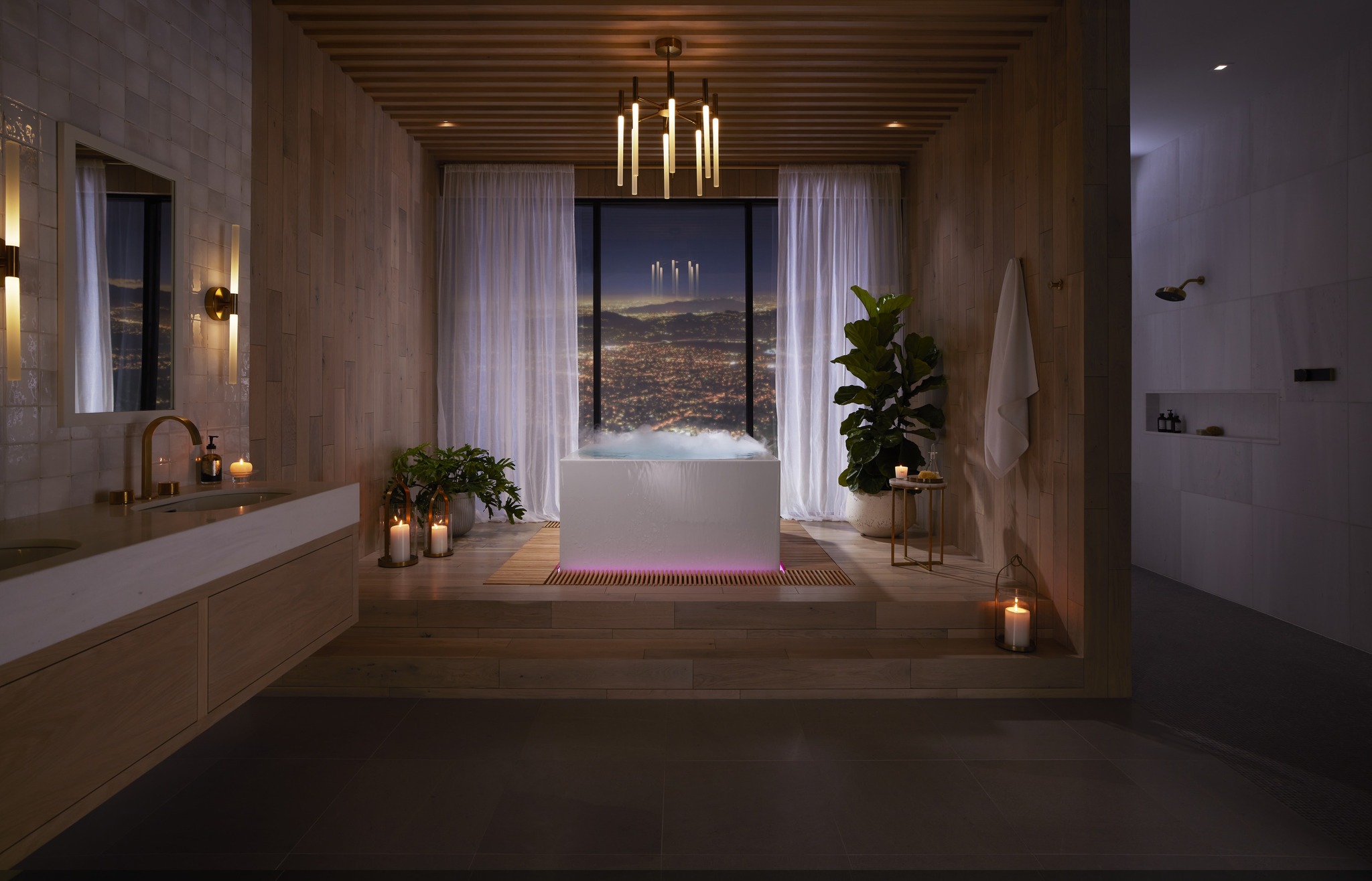 O Kohler Stillness Bath instalado em um banheiro de luxo.