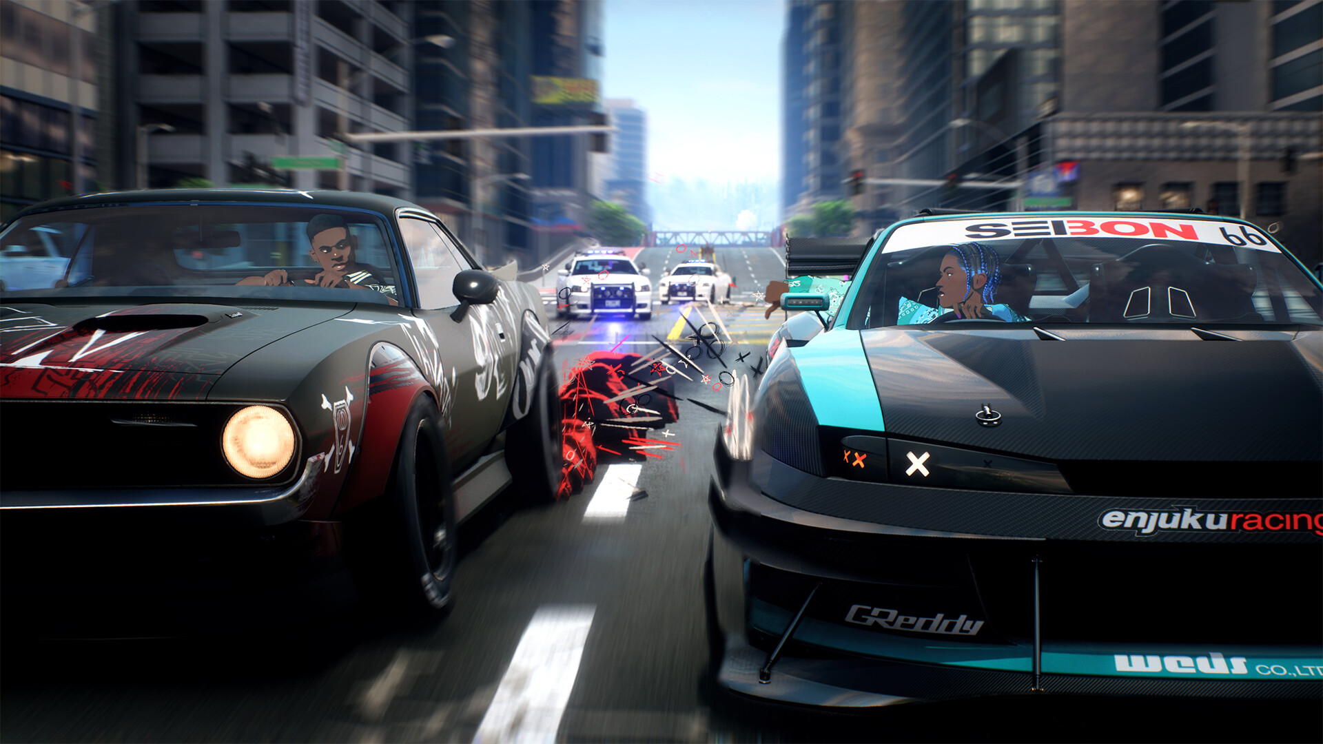 Os pilotos de Need for Speed ​​Unbound deixam efeitos de desenho animado atrás de seus carros.