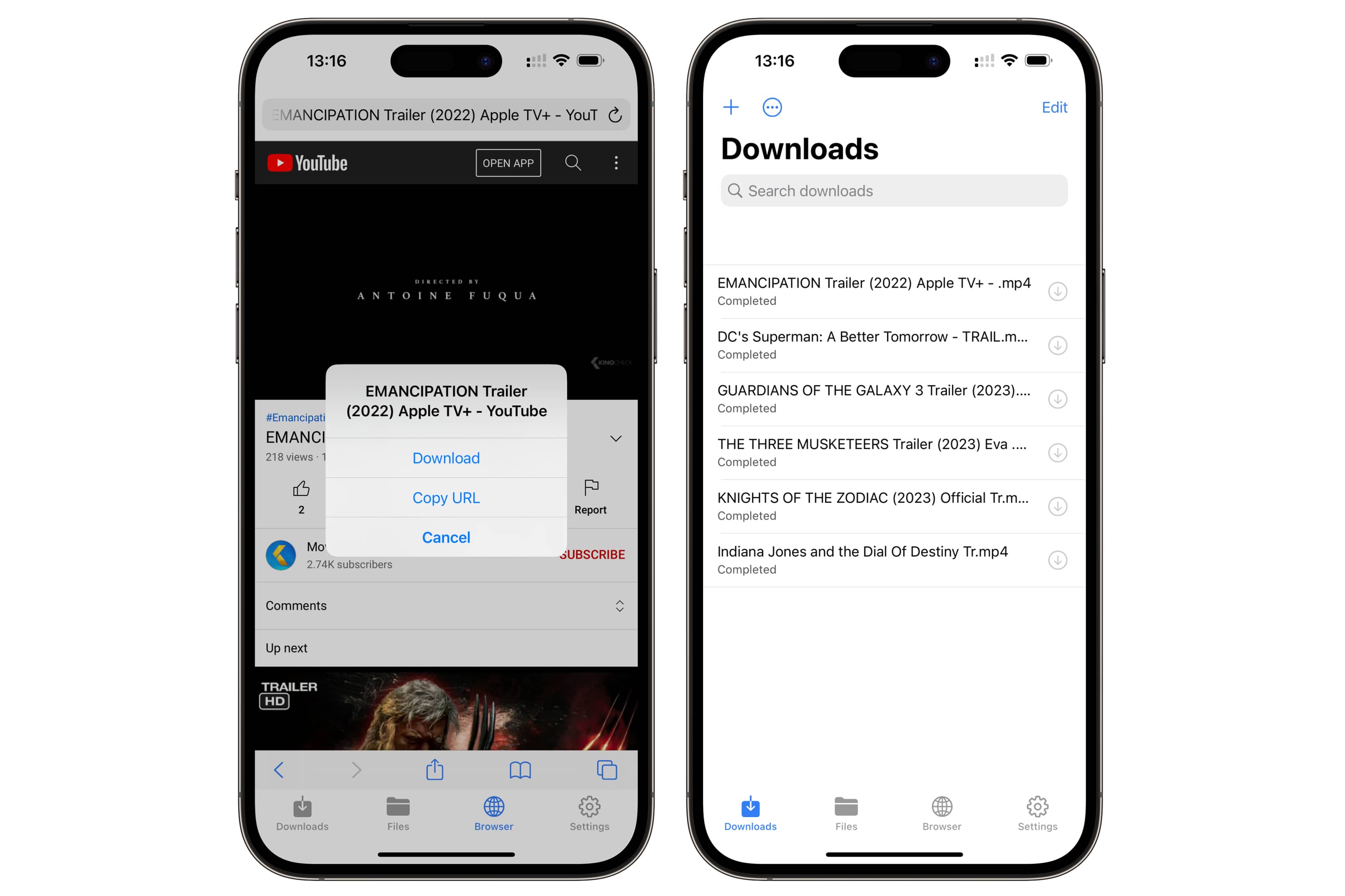 Zwei iPhones mit Offline-YouTube-Downloader-App.