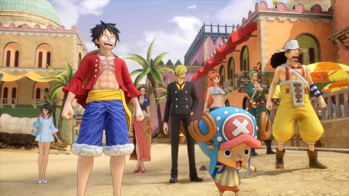 The Straw Hat Pirates stand together in Alabasta.