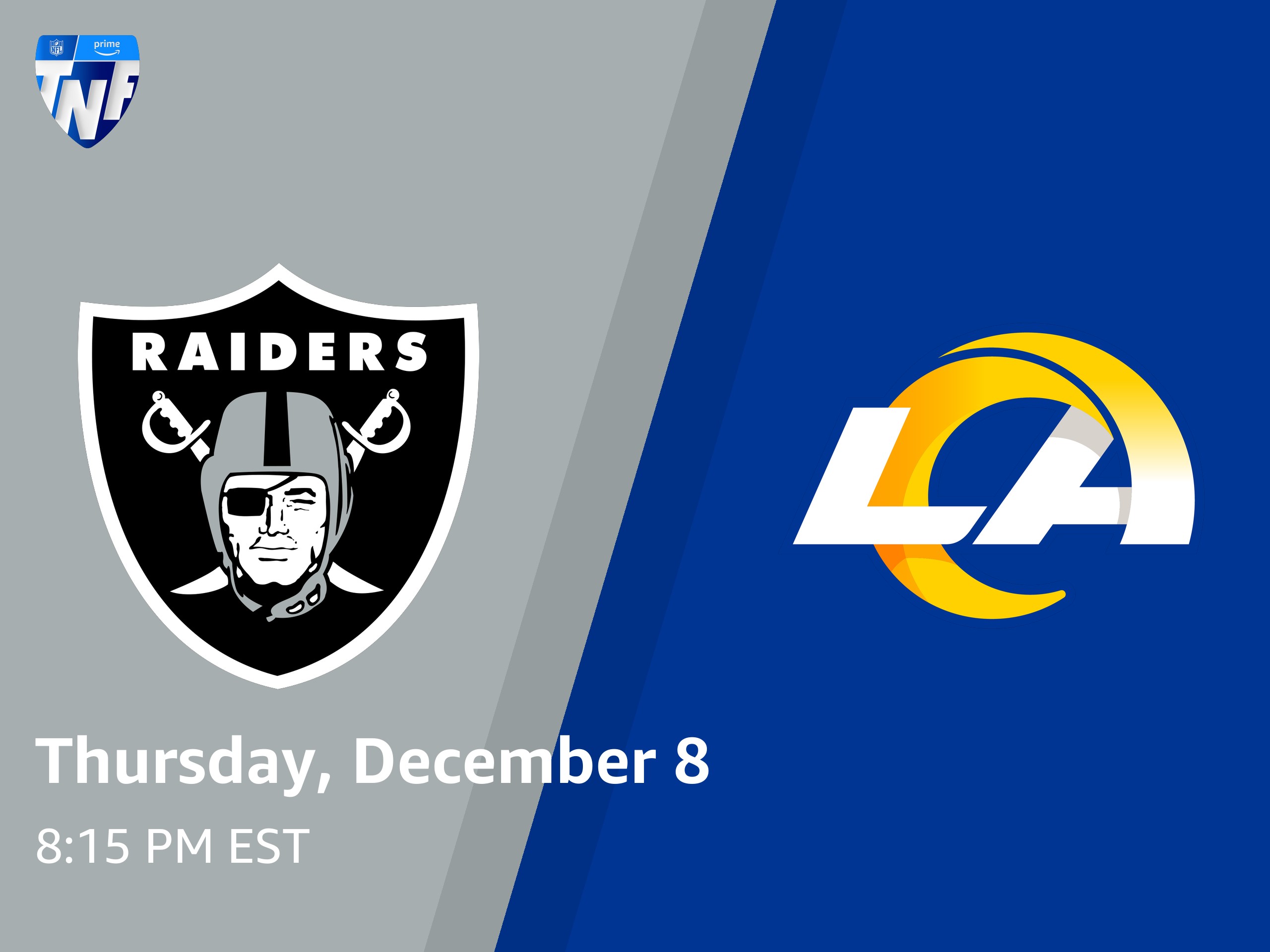Logos para los Raiders y Rams en Thursday Night Football.