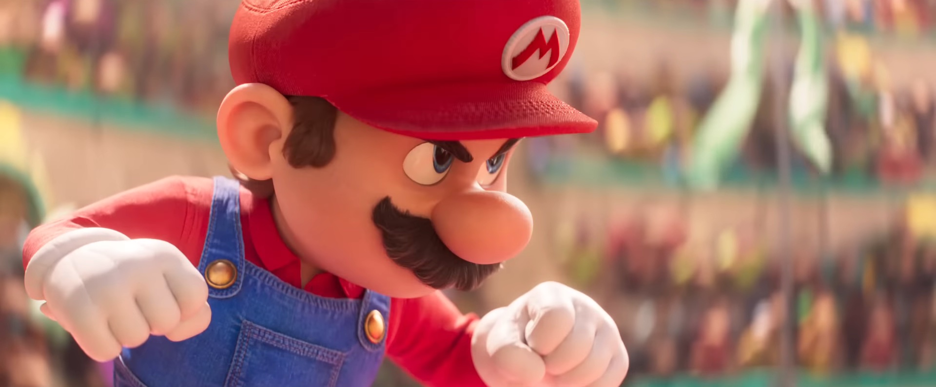 Mario em posição de luta em "O filme Super Mario Bros."