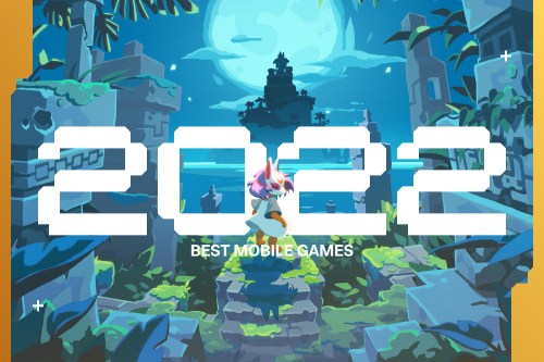 A character from Lucky Luna stands in front of text that says 2022 Best Mobile Games.