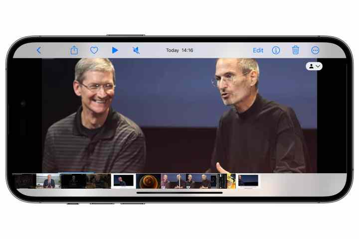 iPhone showing screen recorded video of Tim Cook and Steve Jobs.