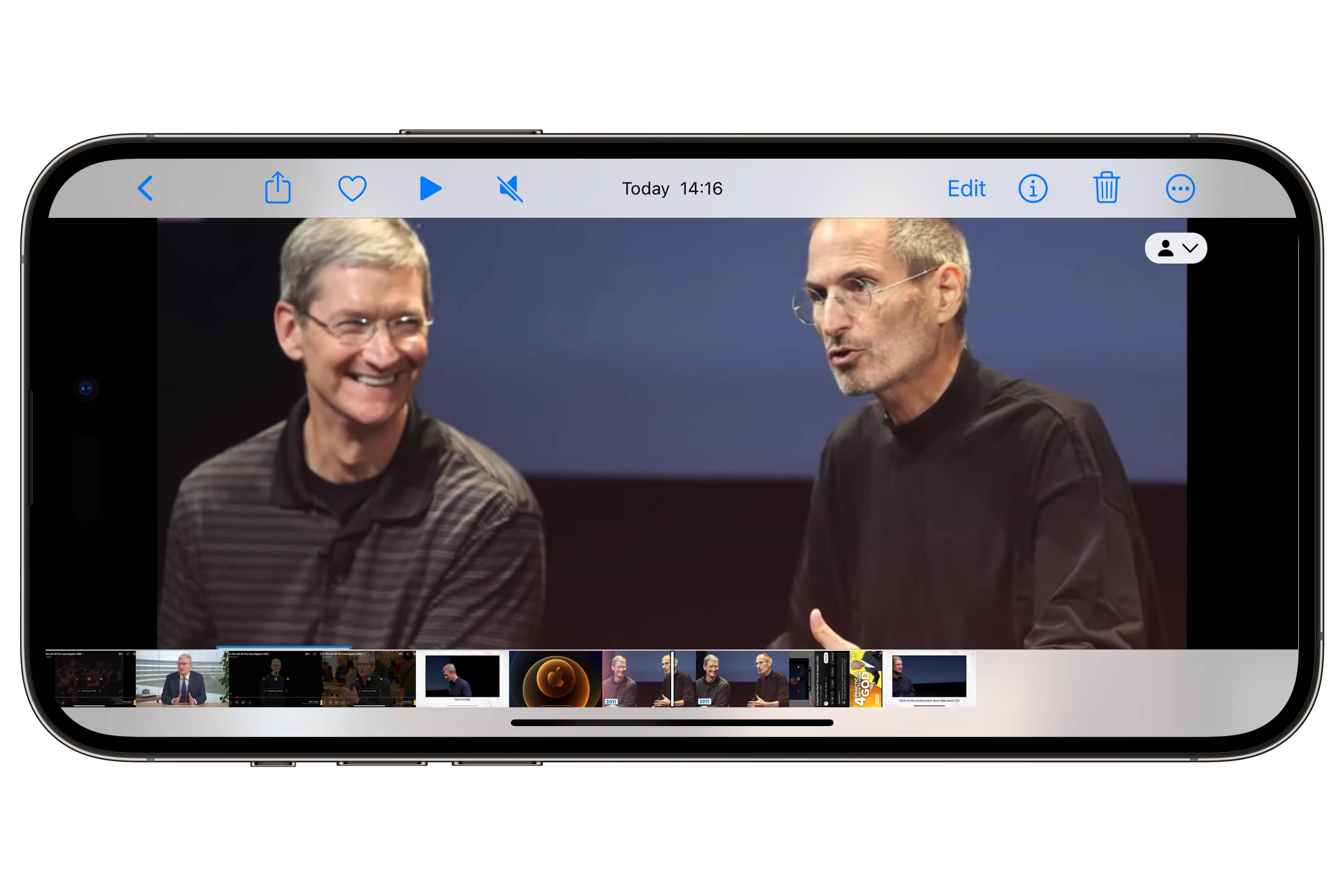 iPhone mit Bildschirmaufzeichnung von Tim Cook und Steve Jobs.