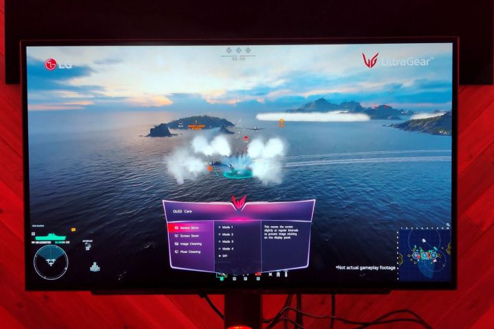 The UltraGear OLED showing a sea based gaming demo.