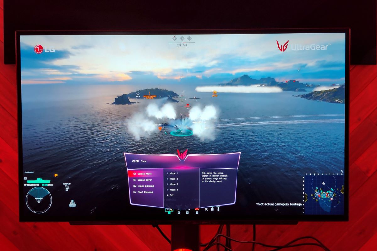 O UltraGear OLED mostrando uma demonstração de jogo baseada no mar.