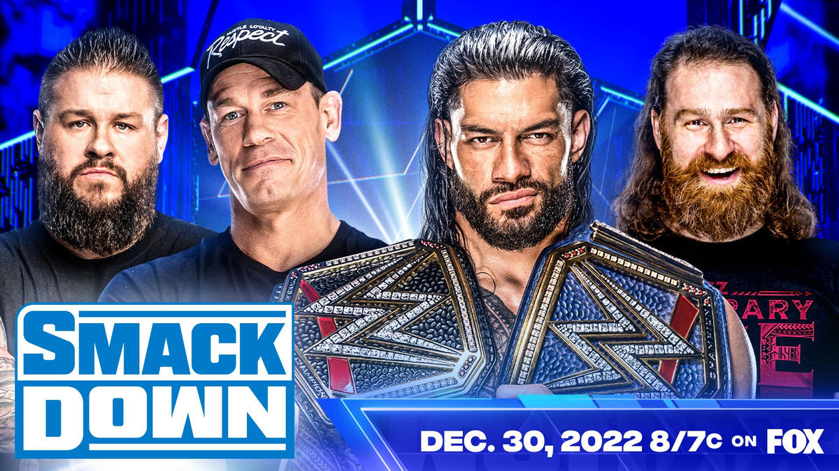 Poster mit Kevin Ownes, John Cena, Roman Reigns und Sami Zayn.