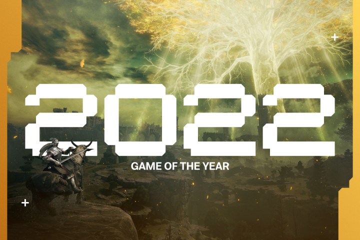 An Elden Ring character stands on a cliff in front of text that says Game of the Year 2022.