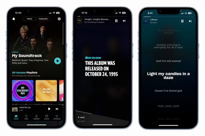 Amazon Music composite image with three screens.