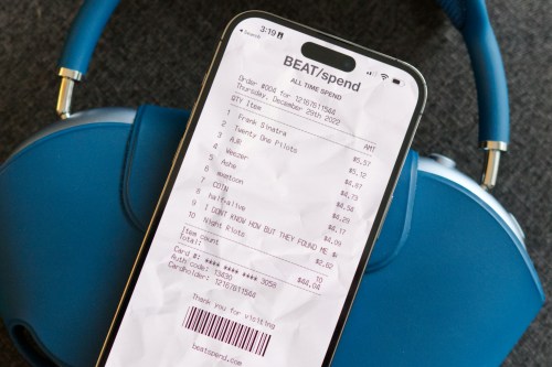 Beatspend Spotify receipt app running on an iPhone.