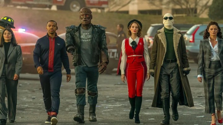 The members of Doom Patrol walking down the street in a scene from the show.