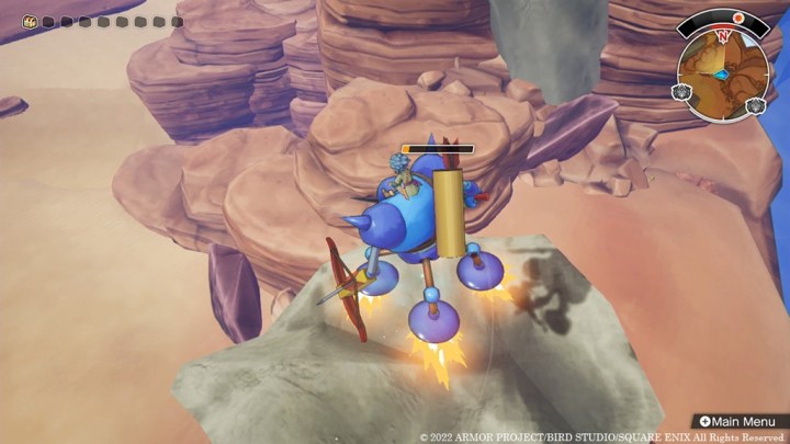 Erik glides on a robot in Dragon Quest Treasures.