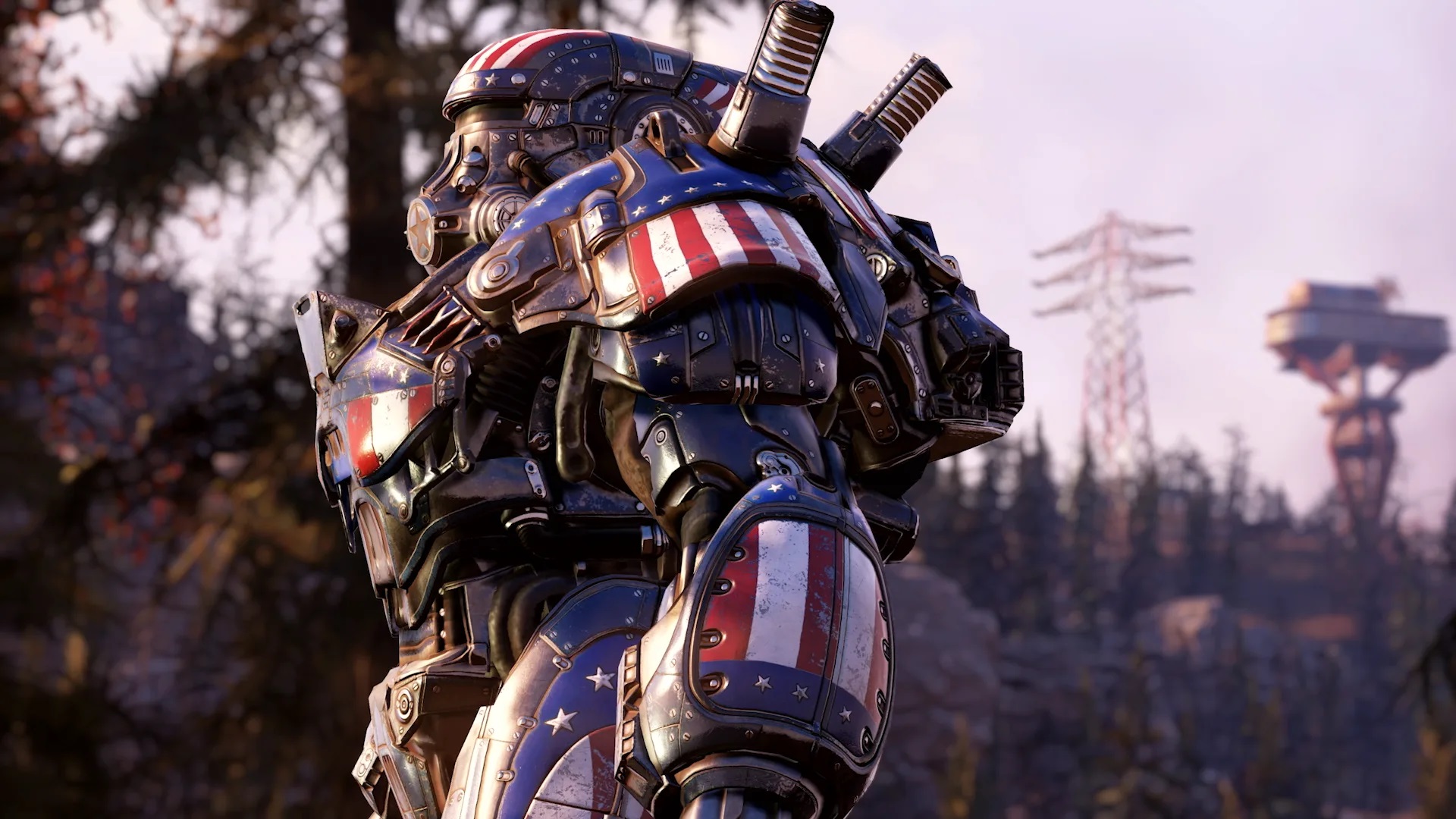 Fallout 76 American flag power armor.