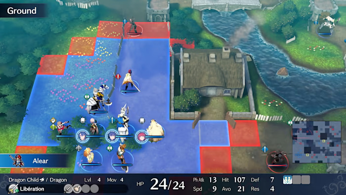 Troops move around a grassy battlefield in Fire Emblem Engage.