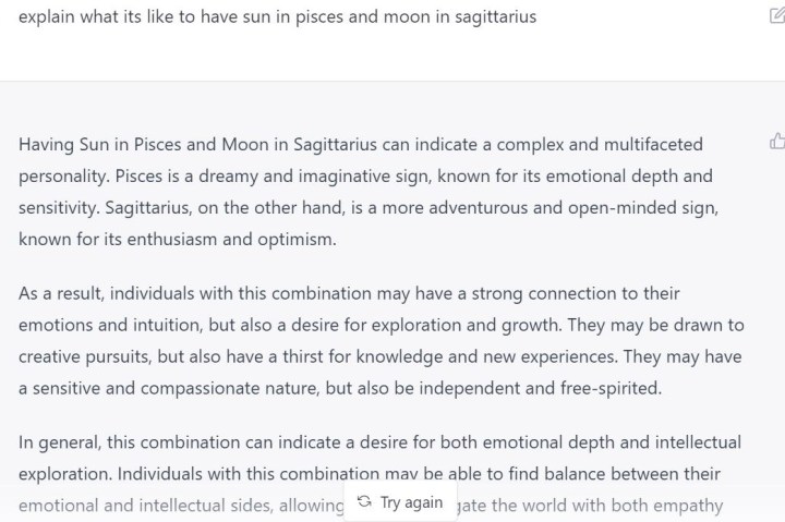 GPTChat astrology interpretation. 