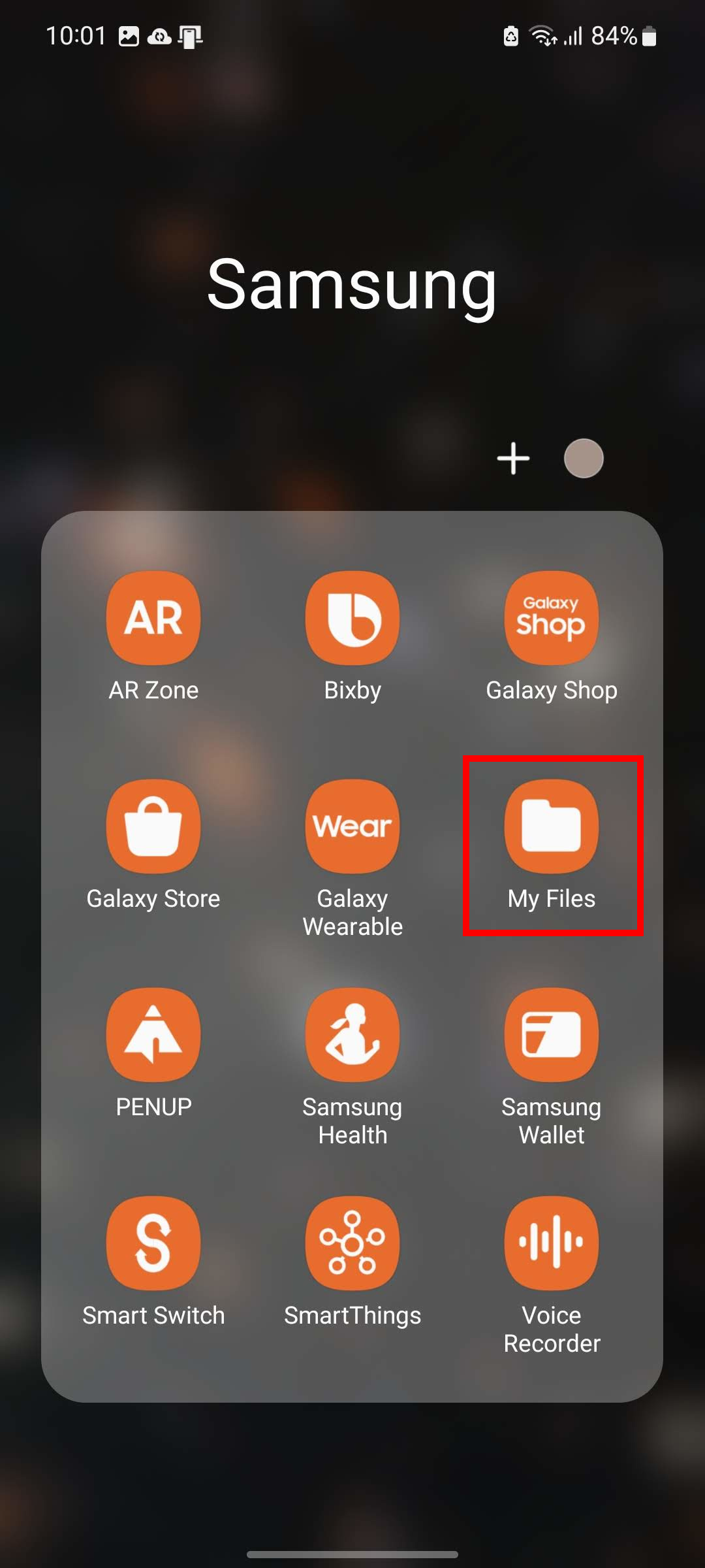 The Samsung folder with My Files highlighted.