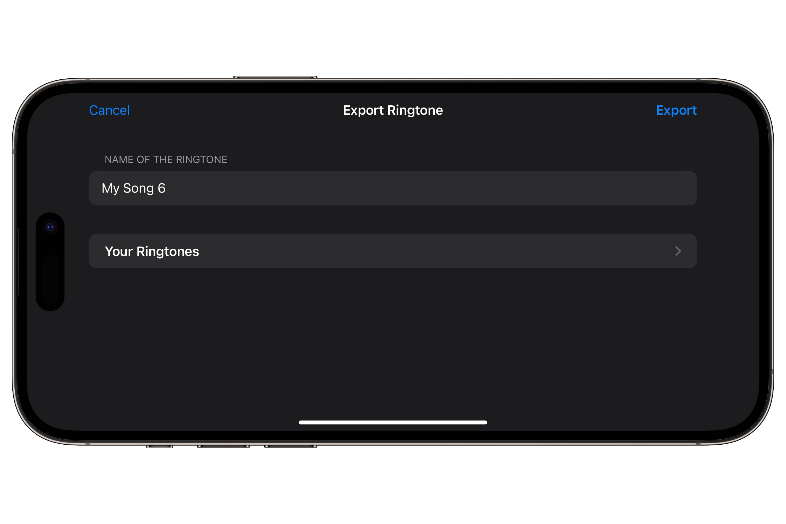 Exporting a ringtone from GarageBand on an iPhone.