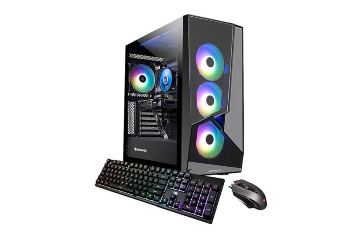 The iBUYPOWER Slate MR2140 gaming PC with RGB keyboard and mouse.