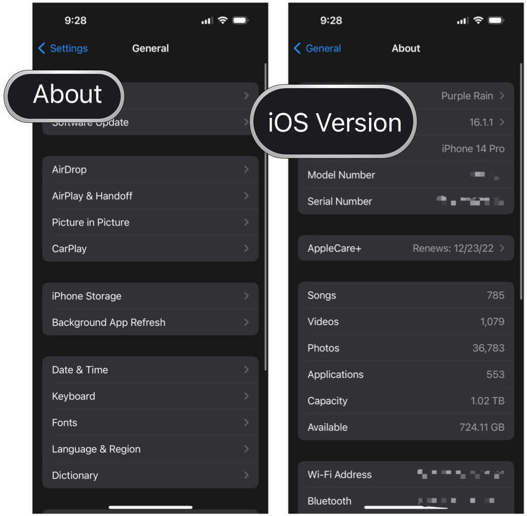 iOS 16 selecione Sobre e verifique a versão do iOS