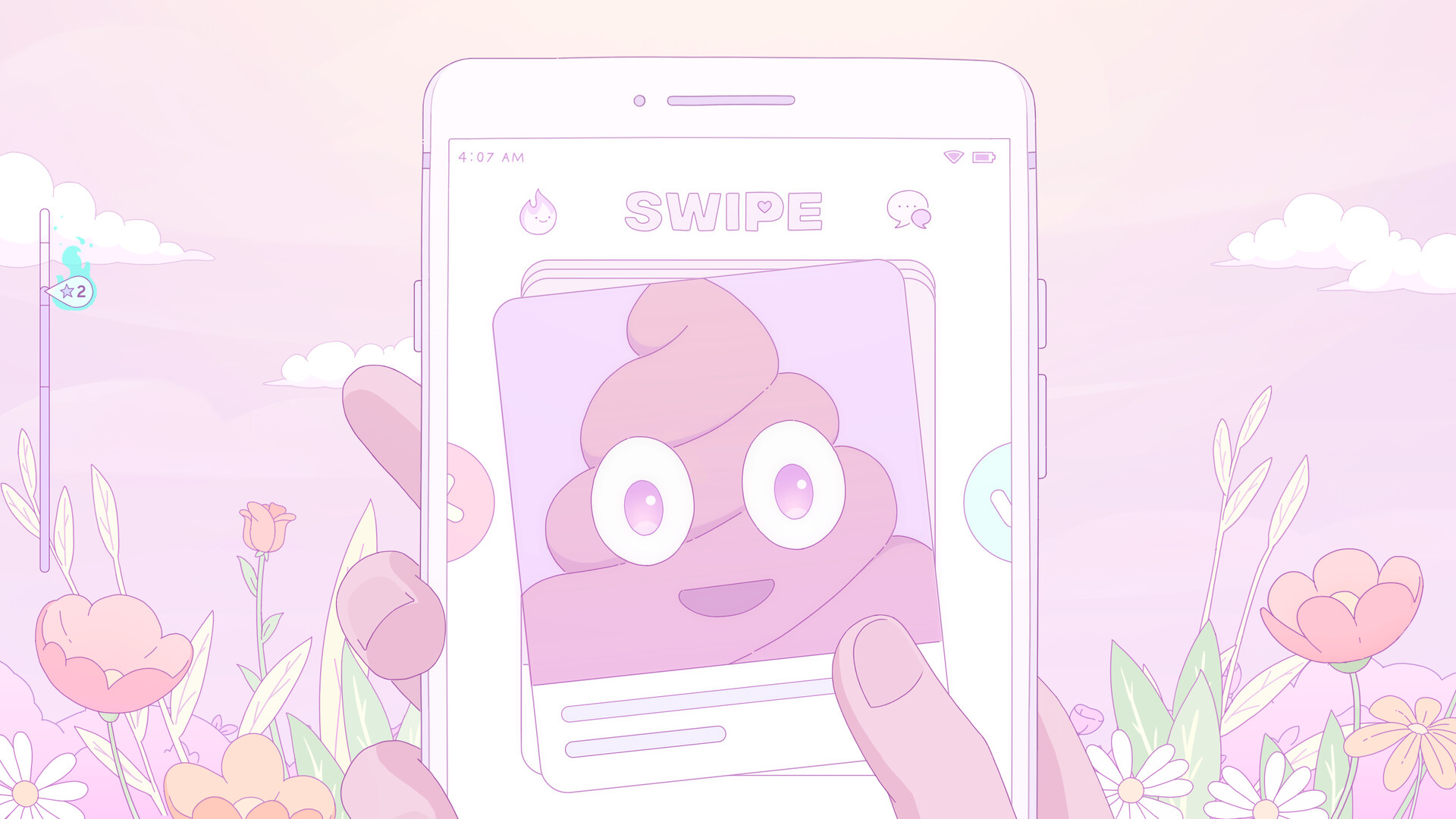 Ein Telefonbenutzer sucht in einem Dating-App-Profil mit einem Poop-Emoji nach einem Foto in Melatonin.
