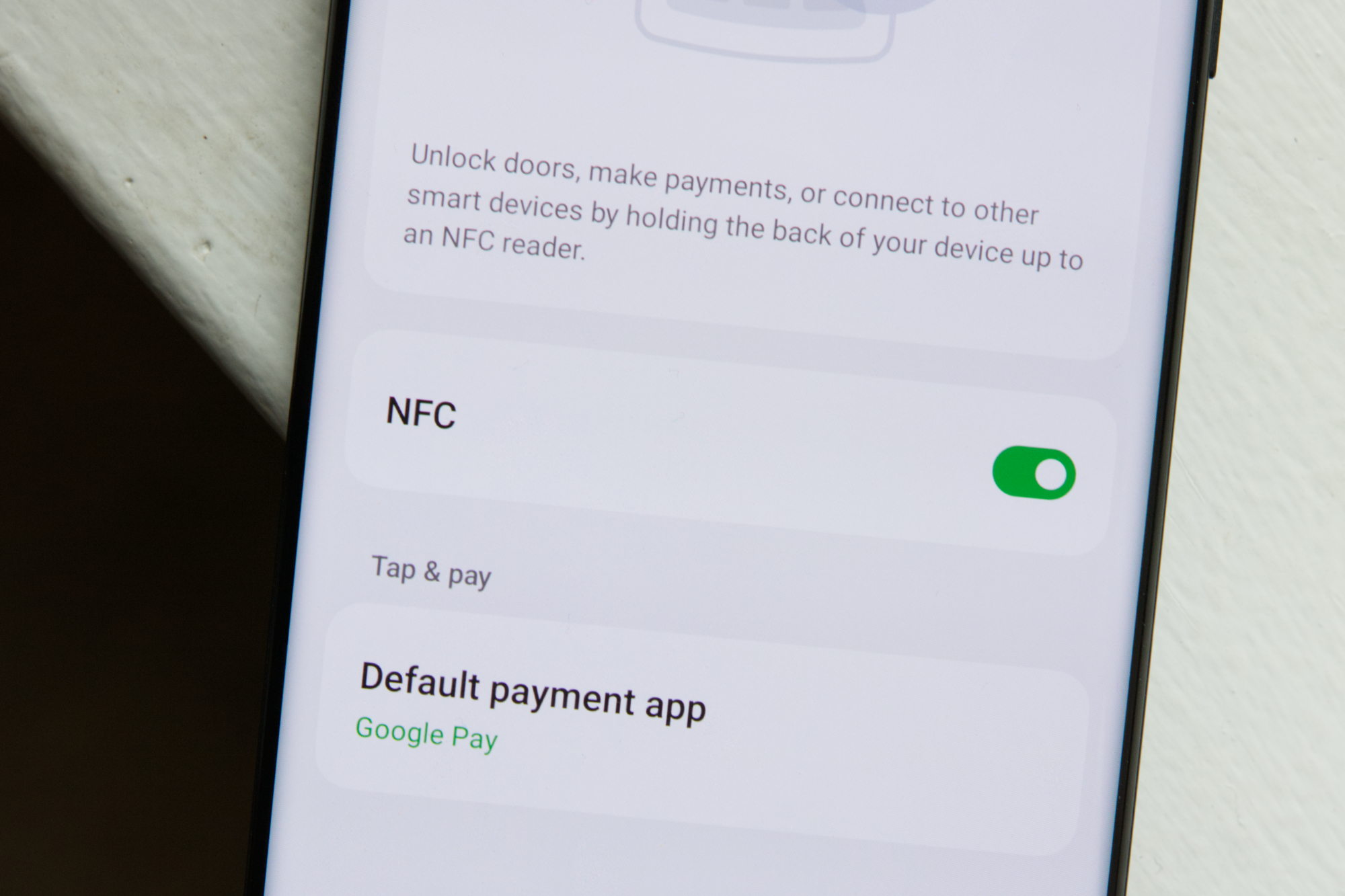 Configuración de NFC en un teléfono Android.